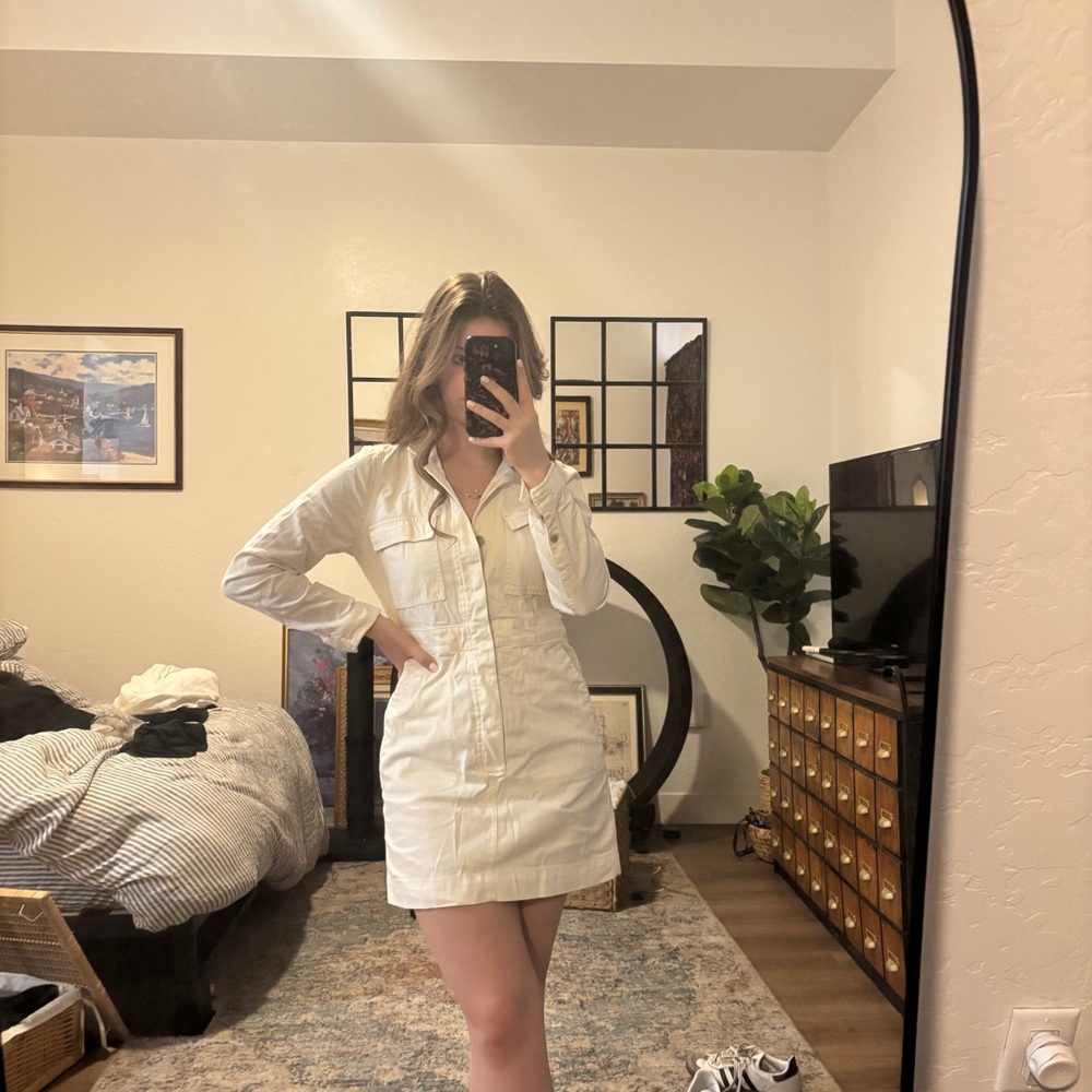 Madewell white denim mini dress long sleeve